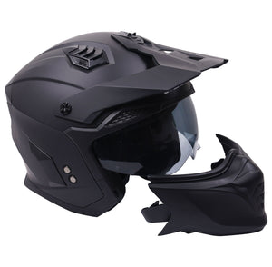 Multi Function Motorcycle Full & Open Face Helmet - Matt Black