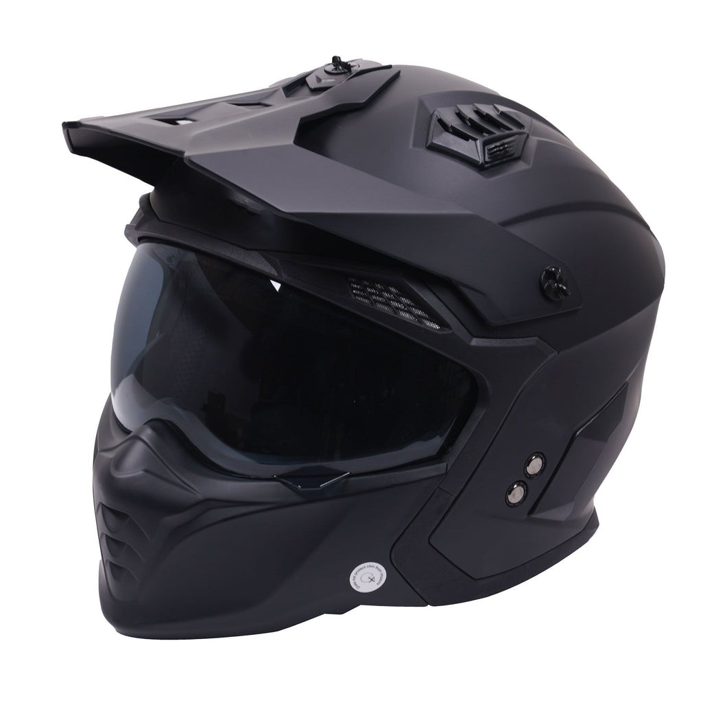 Multi Function Motorcycle Full & Open Face Helmet - Matt Black