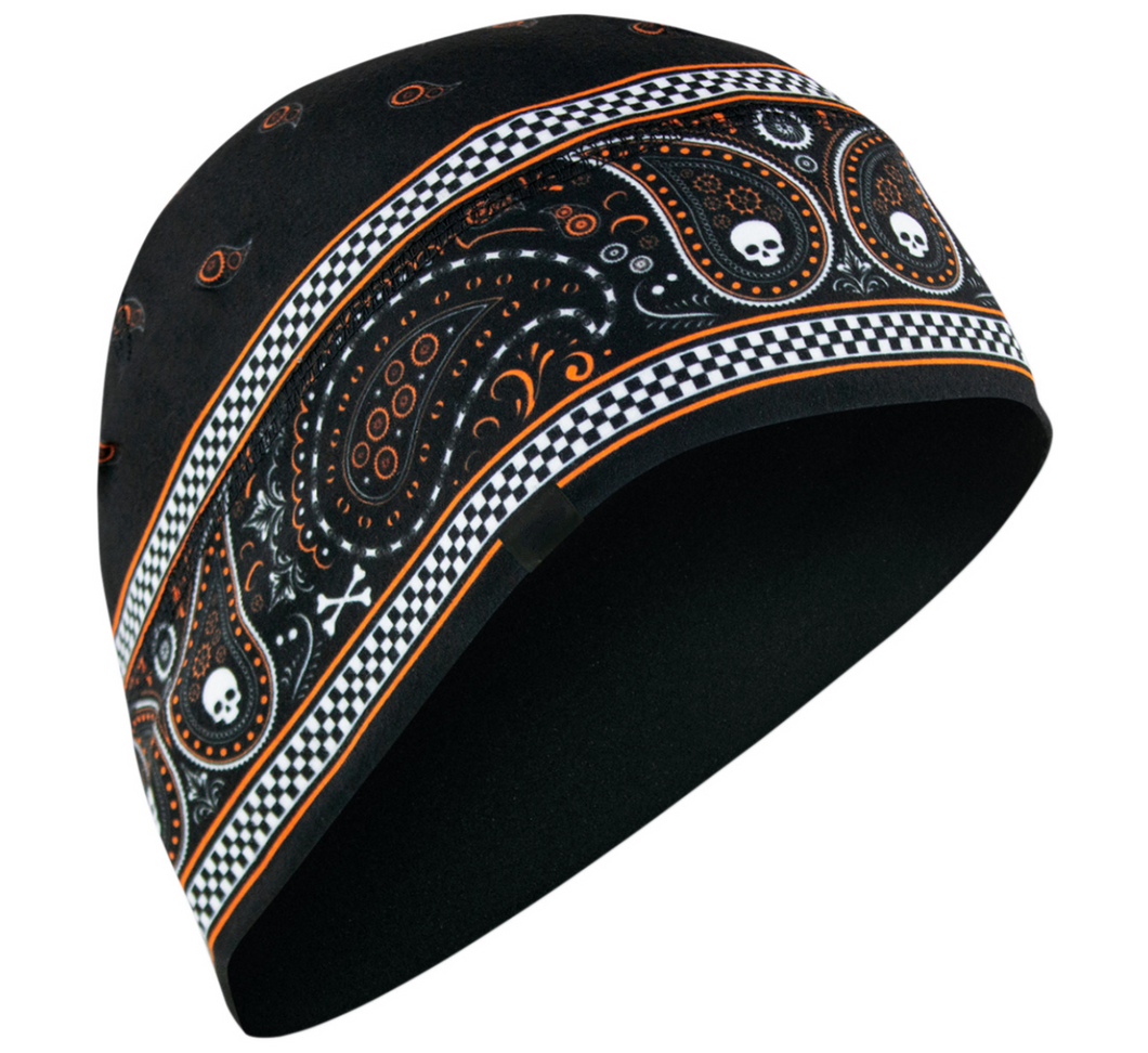 Black & Orange Skull Paisley Beanie Sportflex