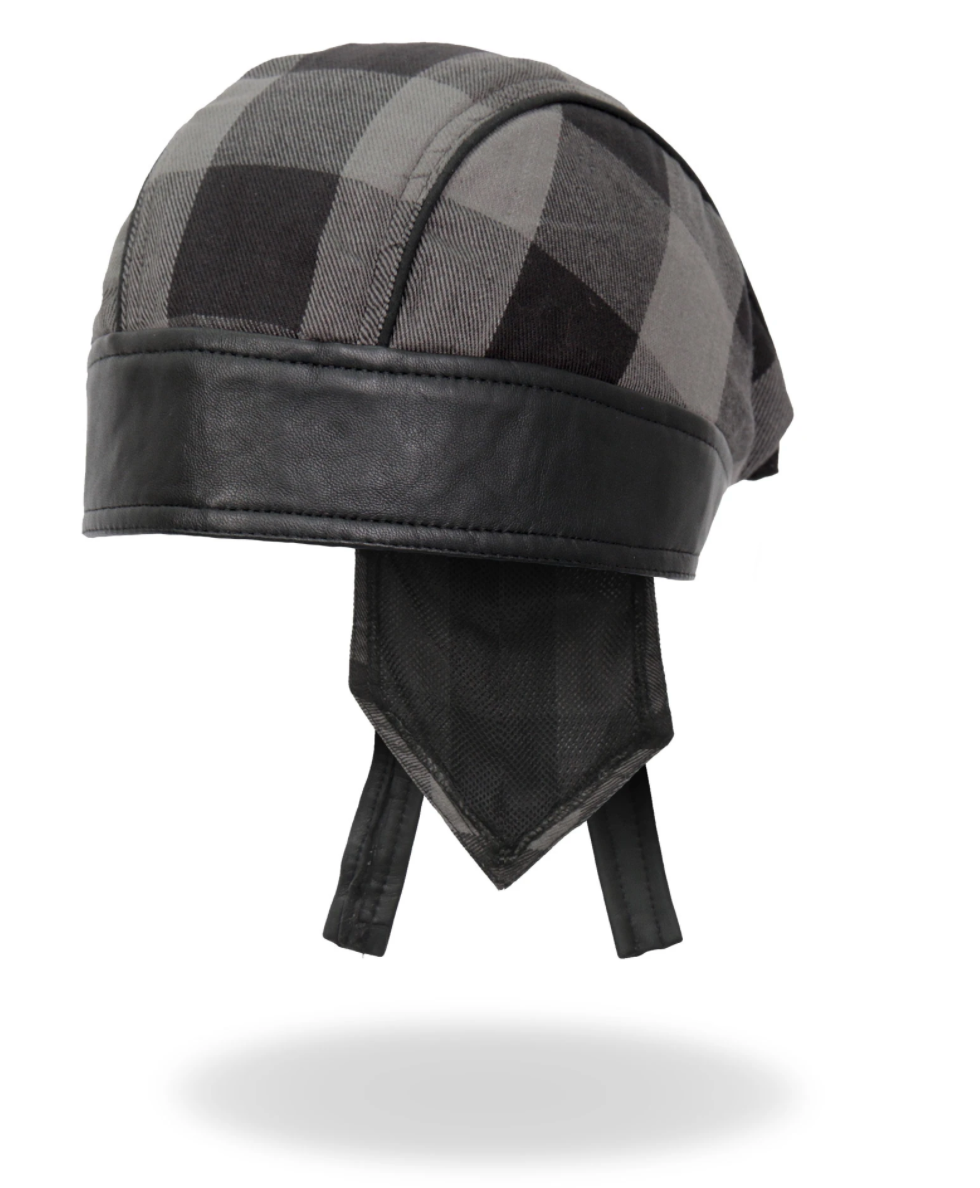Grey Check Flannel with Leather Trim Pre-Tied BREND_3  - Bandana
