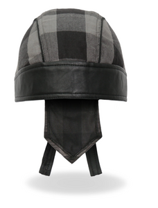 Grey Check Flannel with Leather Trim Pre-Tied BREND_3  - Bandana