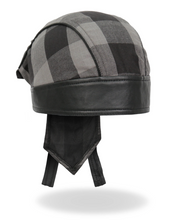 Grey Check Flannel with Leather Trim Pre-Tied BREND_3  - Bandana
