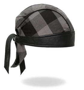 Grey Check Flannel with Leather Trim Pre-Tied BREND_3  - Bandana