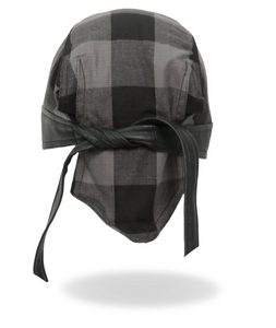 Grey Check Flannel with Leather Trim Pre-Tied BREND_3  - Bandana