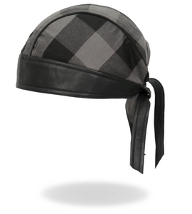 Grey Check Flannel with Leather Trim Pre-Tied BREND_3  - Bandana