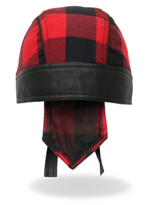 RED Check Flannel with Leather Trim Pre-Tied BREND_3  - Bandana