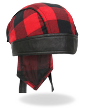 RED Check Flannel with Leather Trim Pre-Tied BREND_3  - Bandana