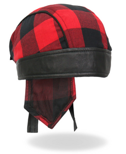RED Check Flannel with Leather Trim Pre-Tied BREND_3  - Bandana