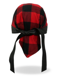 RED Check Flannel with Leather Trim Pre-Tied BREND_3  - Bandana