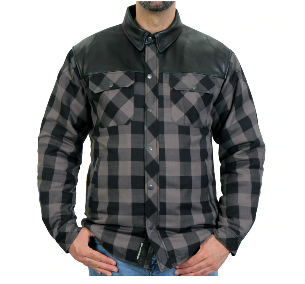 Kevlar Reinforced Leather And Grey Check Flannel Jacket / Shirt