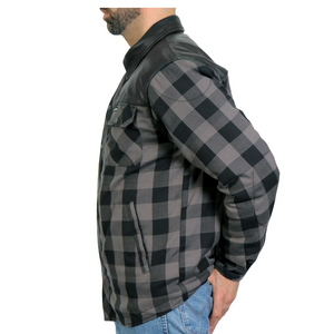 Kevlar Reinforced Leather And Grey Check Flannel Jacket / Shirt