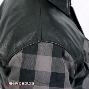 Kevlar Reinforced Leather And Grey Check Flannel Jacket / Shirt