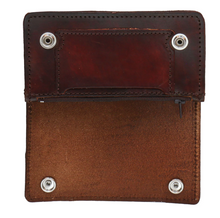 Antiqued Brown Leather Bi Fold Wallet Chain & Clip