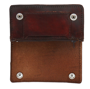 Antiqued Brown Leather Bi Fold Wallet Chain & Clip