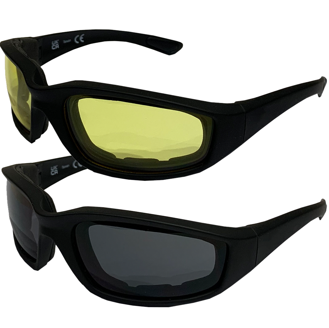 Yellow Lens Daytona Foam Padded Reactive Lens Rider Glasses