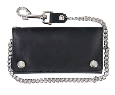  Leather Tri-Fold Wallet with chain & Heavy Duty Lobster Clip