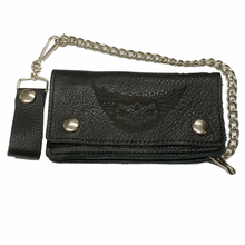  Bi Fold Soft Engrained Leather Wallet 5 interior pockets Heavy Duty Chain