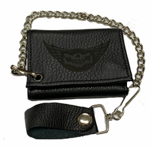 Tri Fold Soft Engrained Leather Wallet with 4 interior pockets, chain & leather belt loop
